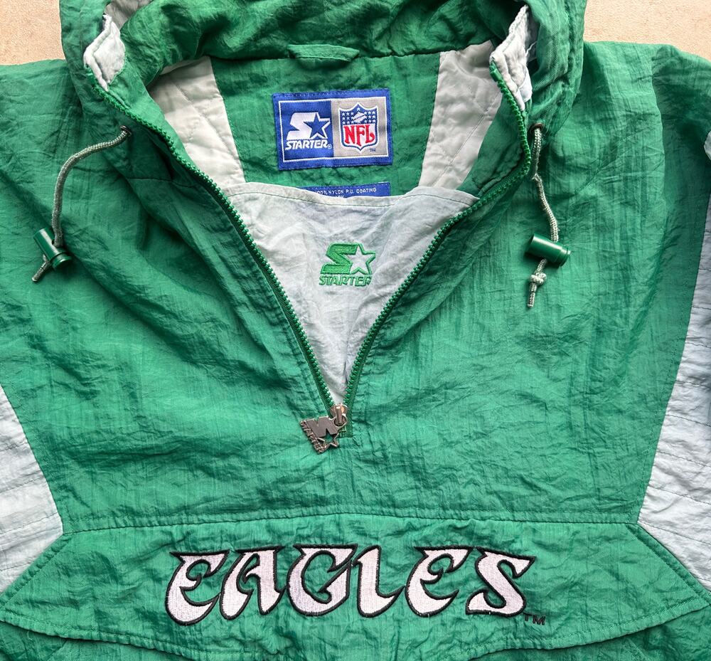 Philadelphia Eagles 90s STARTER puffer Pullover jacket L kelly gray NFL Pro vtg